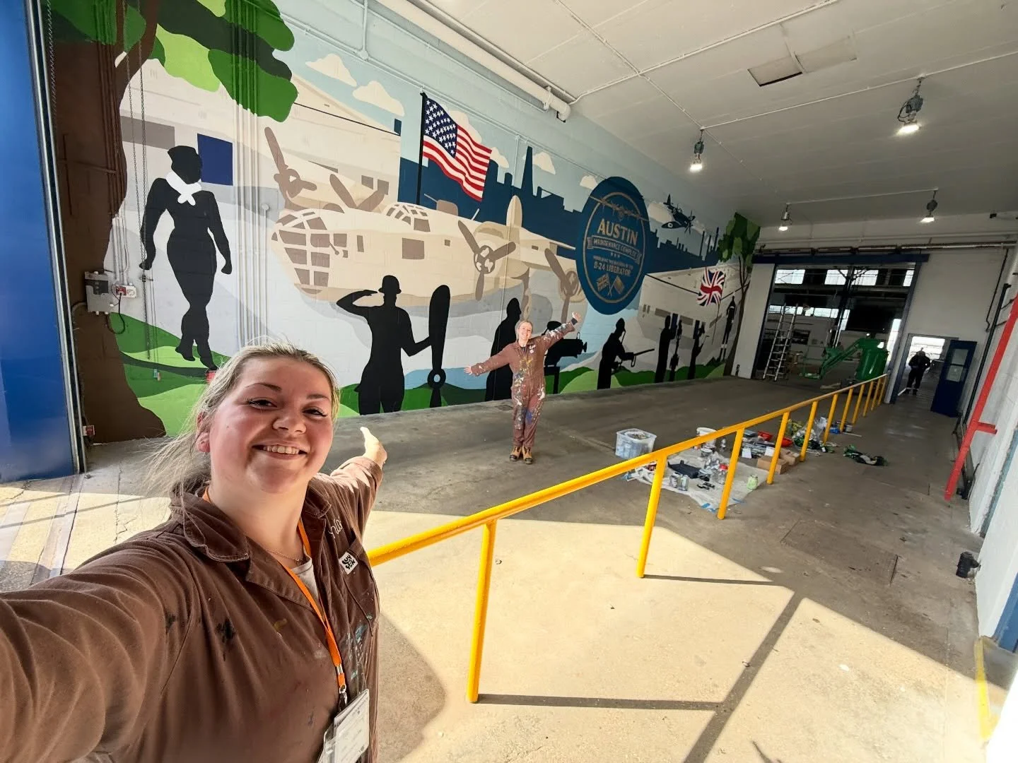 The building that we painted this mural in was originally made and built in Texas and was used for building planes for WWII ✈️ When it was no longer needed it was deconstructed and shipped to Southampton where Esso now use it as part of their refiner