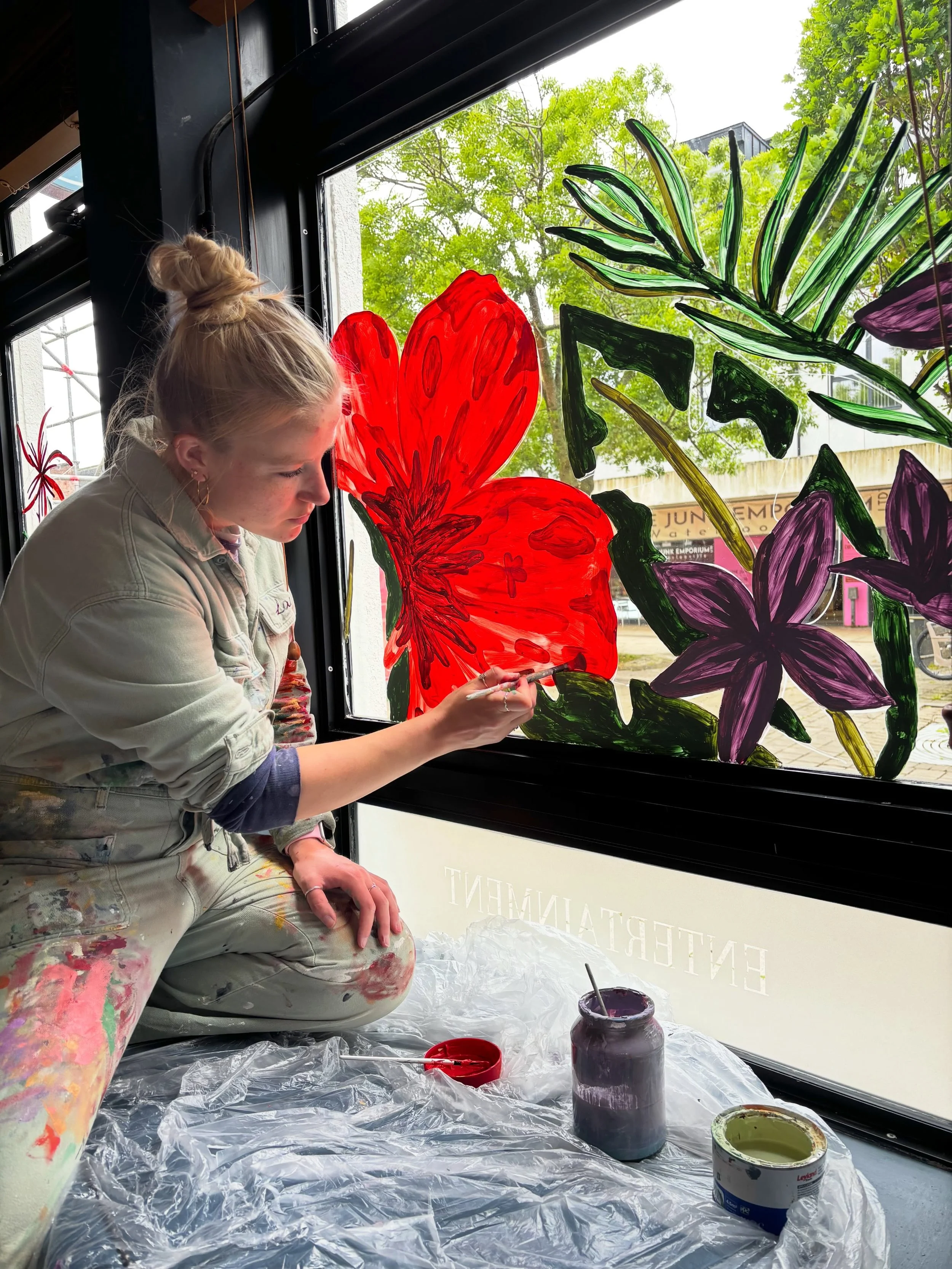 Things are getting tropical at @exchangewvl 🌺 Some behind the scenes of our mural this week, we can&rsquo;t wait to share the final piece soon. If you&rsquo;re in Waterlooville tomorrow give us a wave 👋