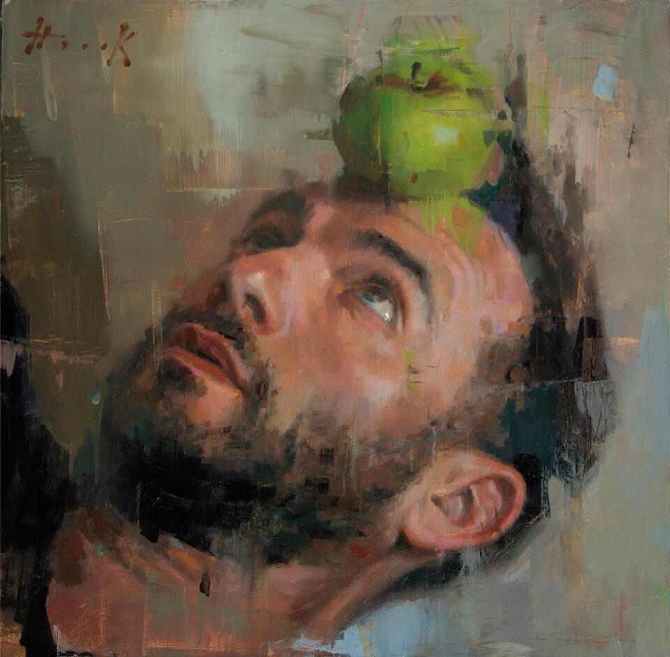Self portrait with apple green
