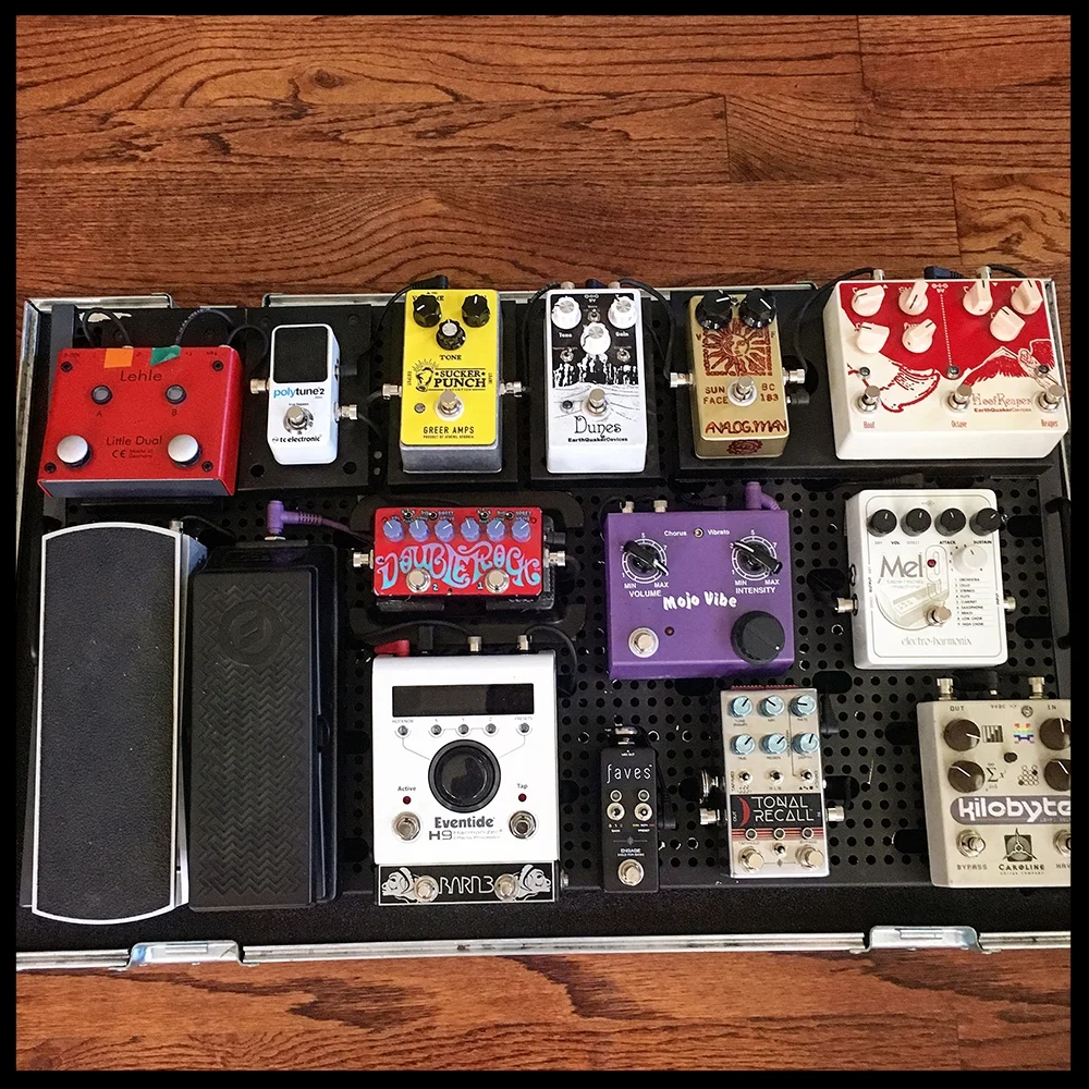 Arun Bali's pedalboard. Photo courtesy of the artist.
