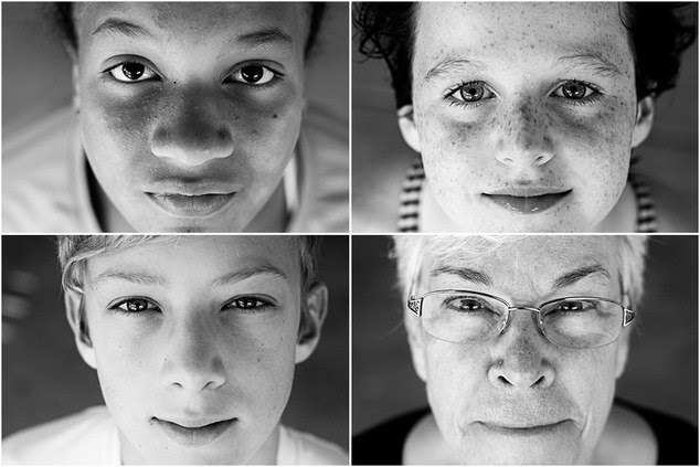 Photographing closeups is a great way to practice many skills at once. You can try this style with any age --- Heidi photographed members of her family : a 10-year-old, two teenagers and a grandma. Each person took a turn in the same location so that the light was consistent.