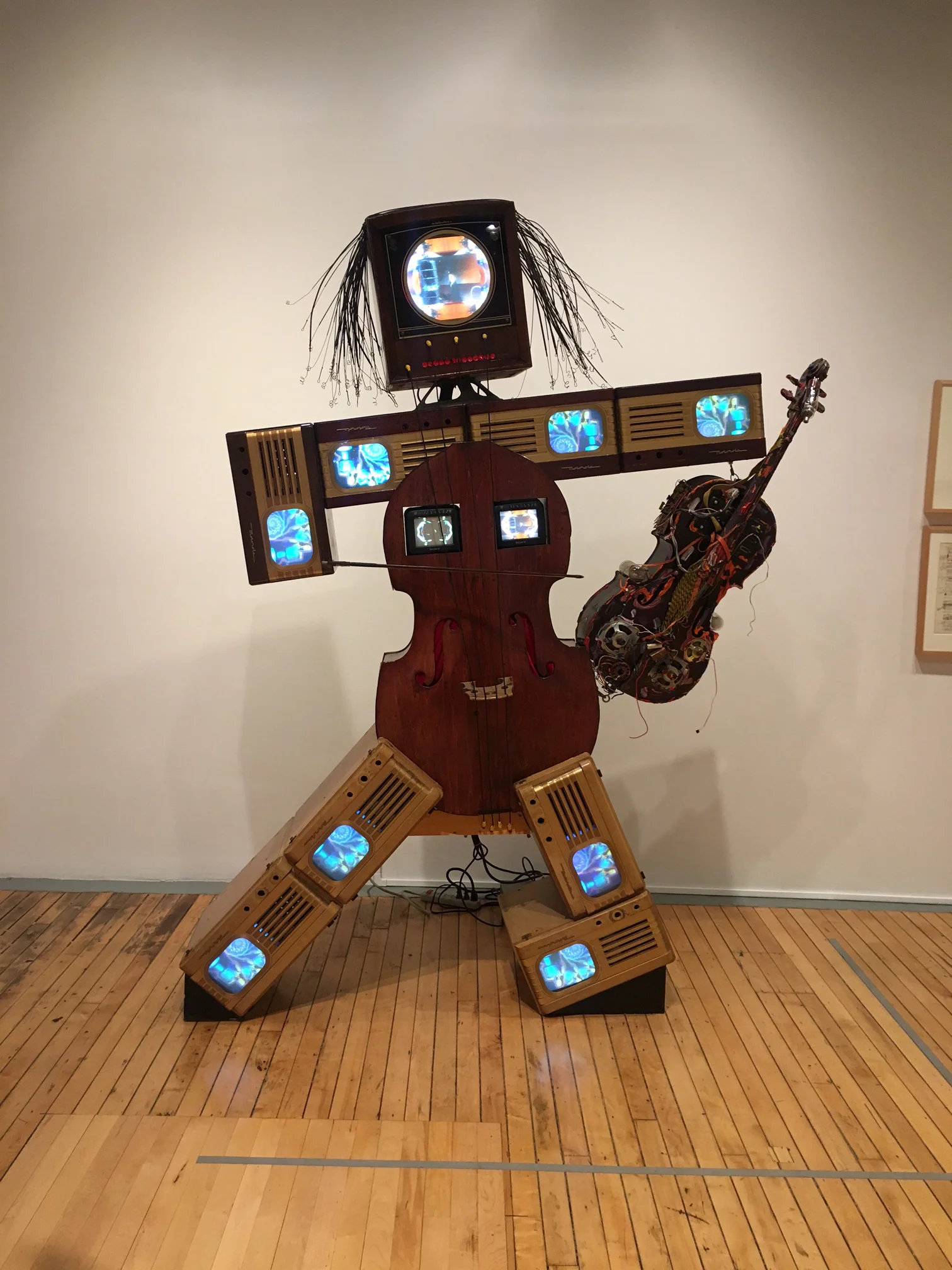 Charlotte Moorman II, 1995. Nam June Paik (American, born Korea, 1932-2006) Mixed media, cellos, viola, and television sets. Collection Rose Art Museum, Brandeis University.