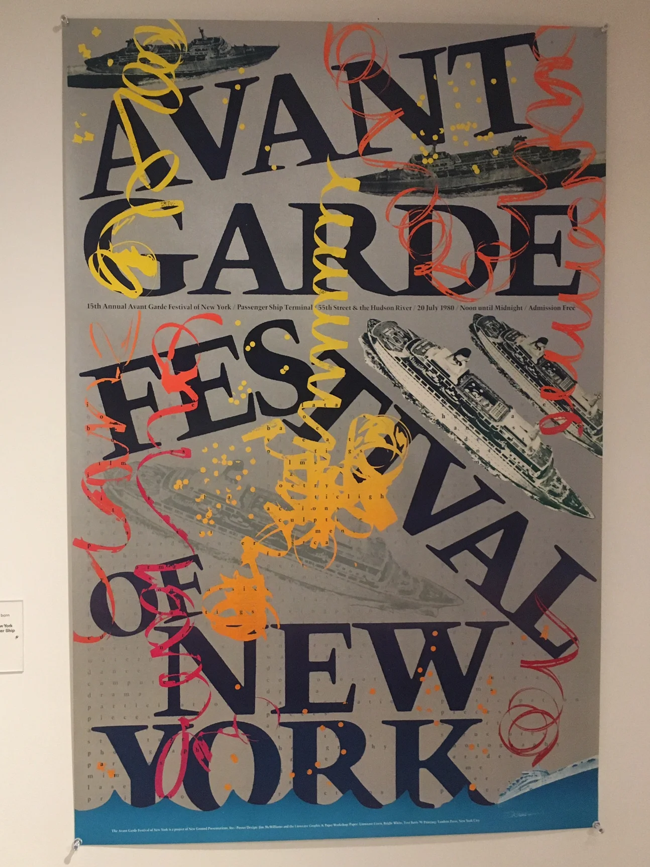 Poster for the 15th Annual New York Avant Garde Festival, Passenger Ship Terminal, July 20, 1980, Offset lithograph on paper, Courtesy Barbara Moore.