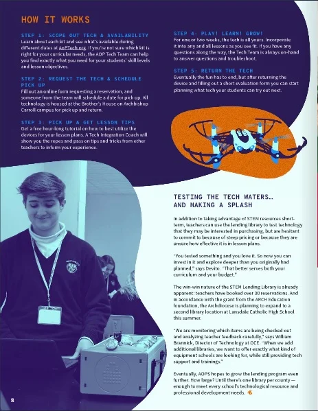 CLASS OF 2018: Jack Ringenbach, now a student at Bishop Shanahan High School, was featured in the Spring 2019 edition of IGNITE magazine. On page 8, his picture is published in an article: “Looking for new STEM Resources? This library lends a hand.” IGNITE is an e-Magazine published for teachers and staff members in the Archdiocese of Philadelphia.