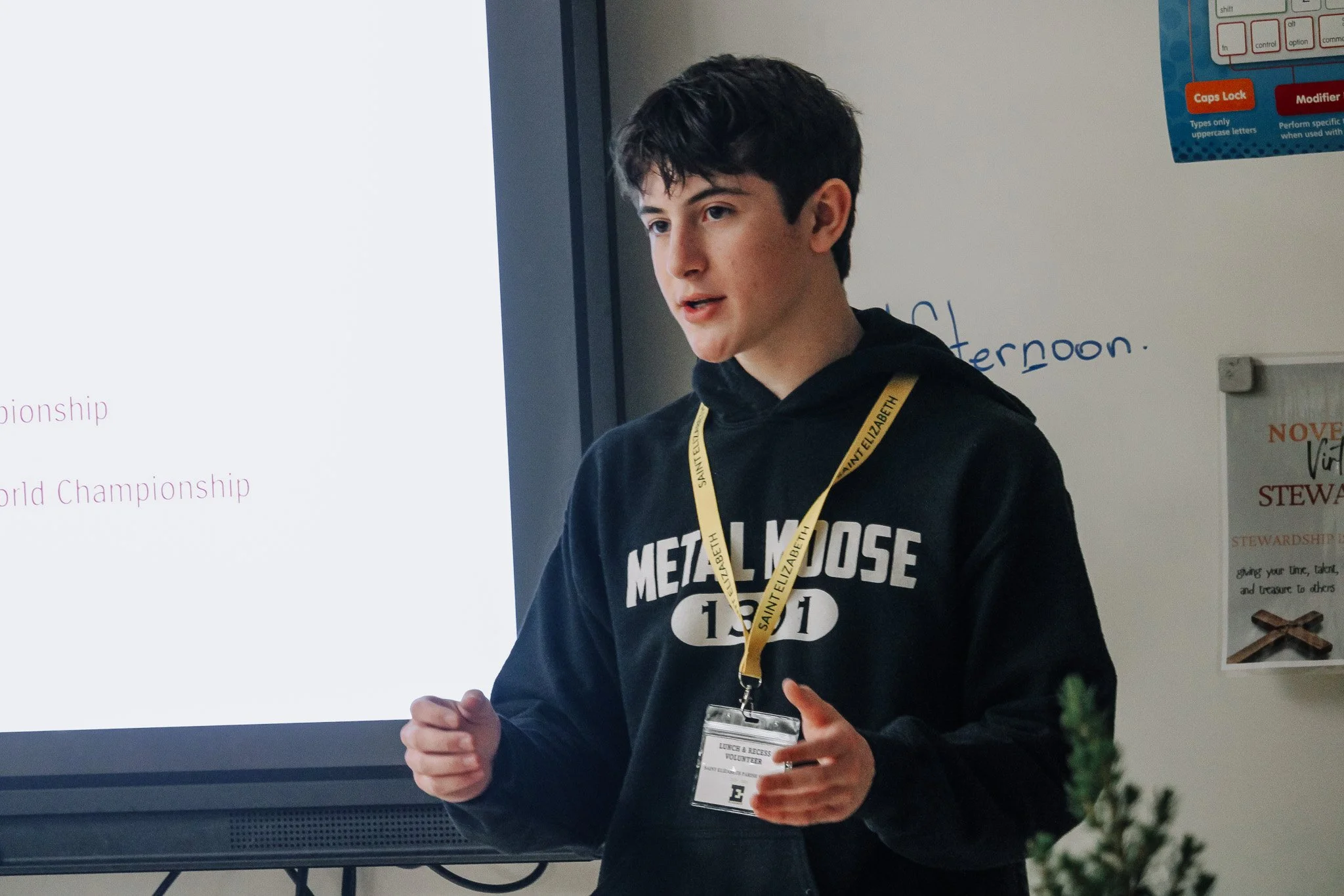 Alumni News: We are grateful to Mark Gatto, St. Elizabeth Class of 2023, for visiting Mrs. Shanley's 7th grade technology class to share a presentation on his involvement with The Westtown School Robotics Team. Mark gave students a look into the buil