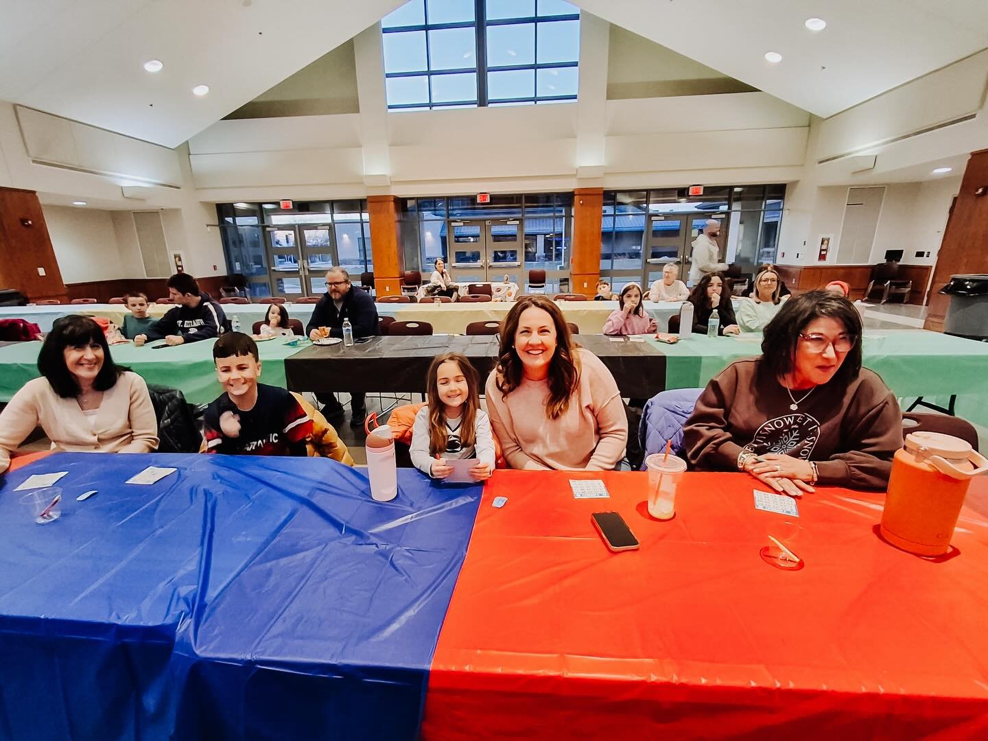 Last night the St. E community gathered in the Social Hall for Family Bingo! Thanks to the parents and 8th Graders who helped Mrs. Fitzpatrick execute this night of family fun filled with prizes, raffle baskets and pizza. 🍕🔢🖊️🔴