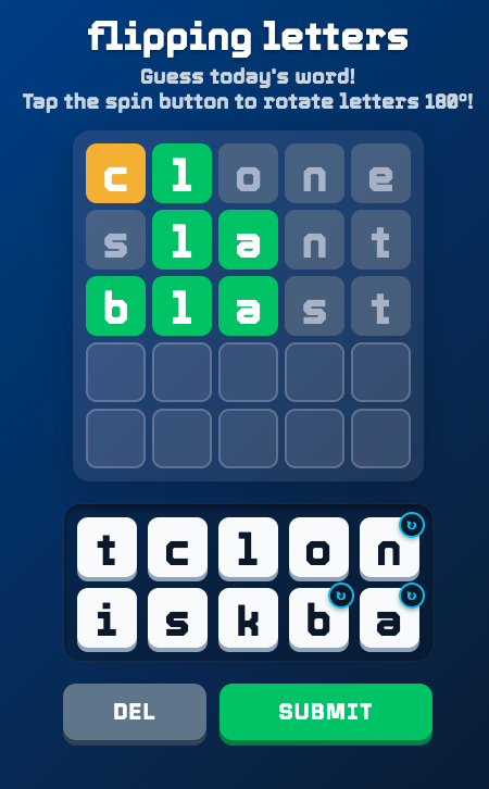 Screenshot of Flipping Letters the daily word game