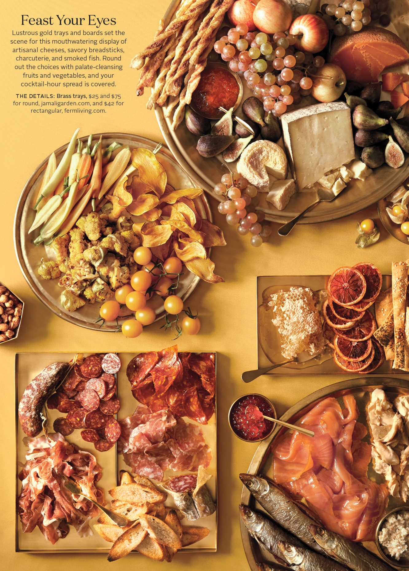 Hors d'Oeuvres with a gold color palette, Martha Stewart Weddings