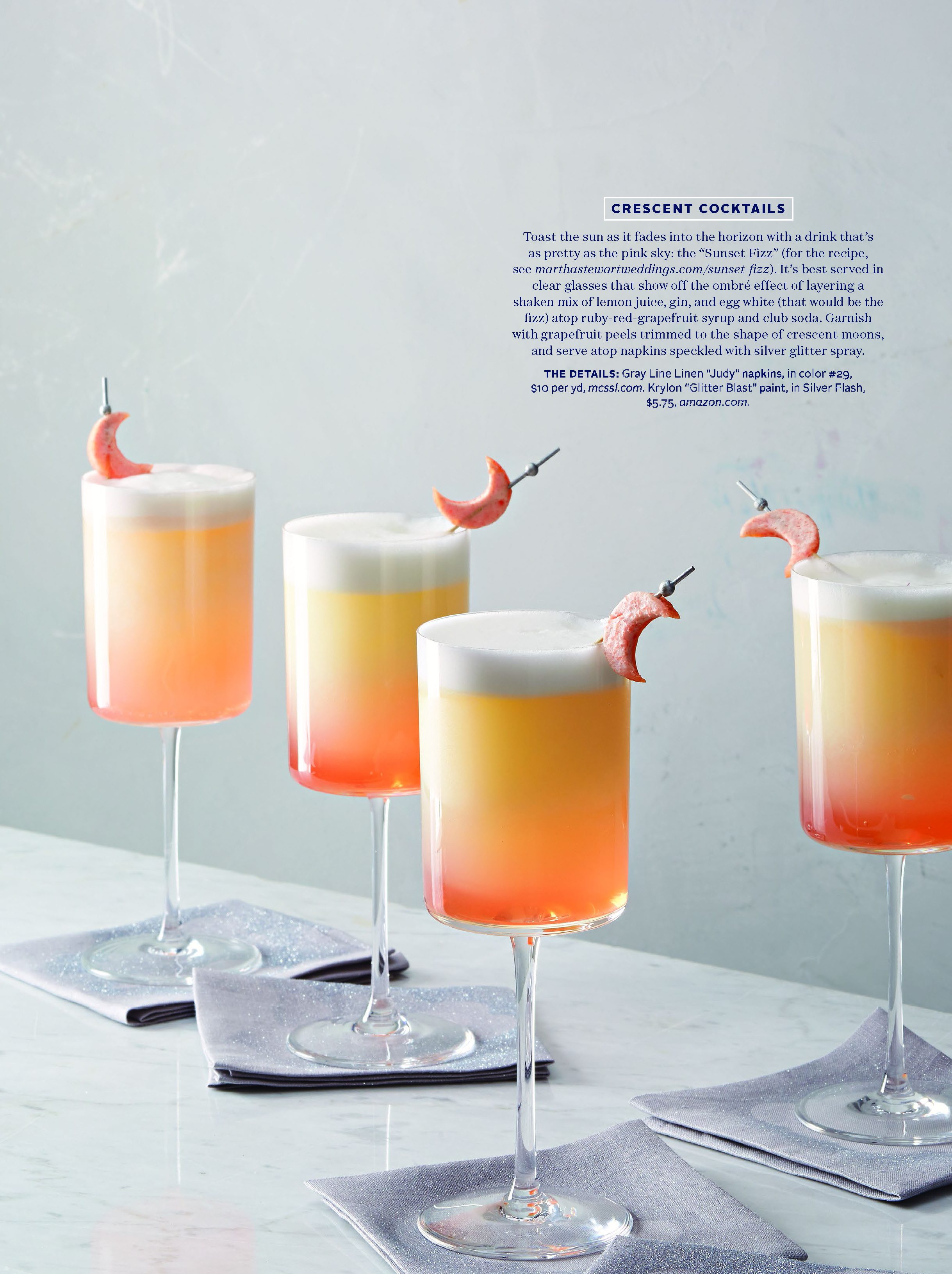 Sunset Fizz (Grapefruit) Cocktail, Martha Stewart Weddings