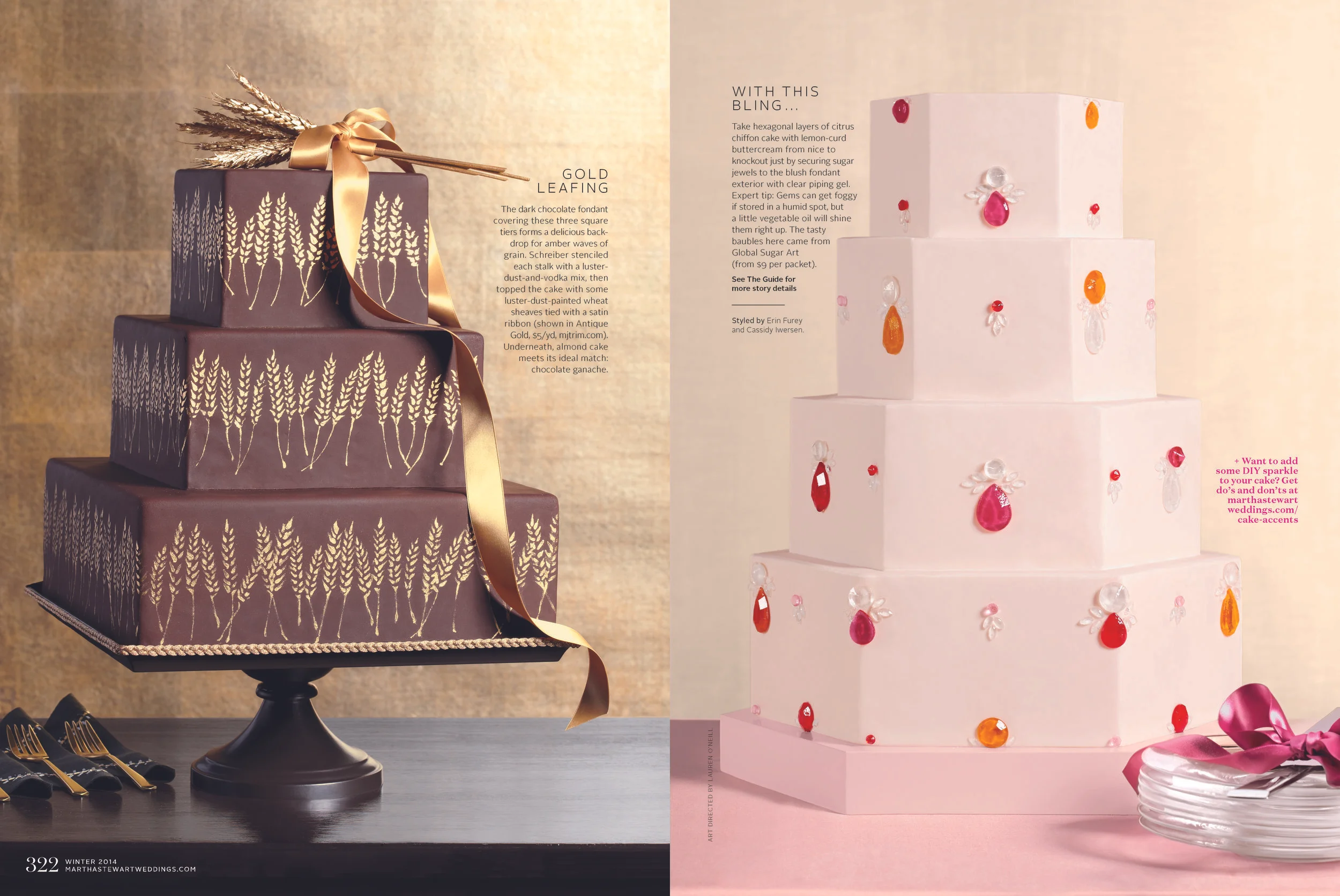 Hand Painted and Bejeweled Cakes, Martha Stewart Weddings