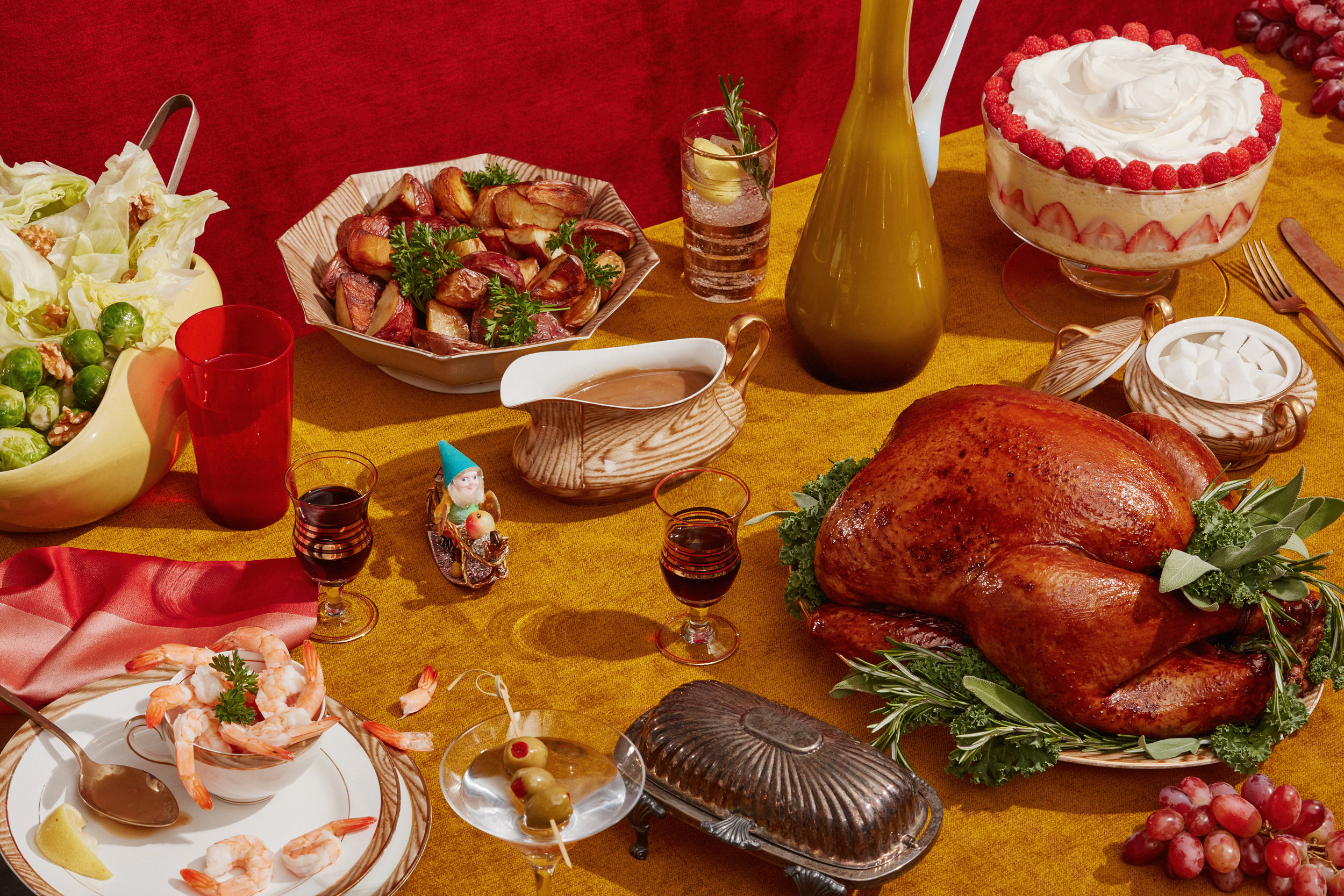 1960s Holiday Excess for FT Magazine featuring a turkey and many holiday foods