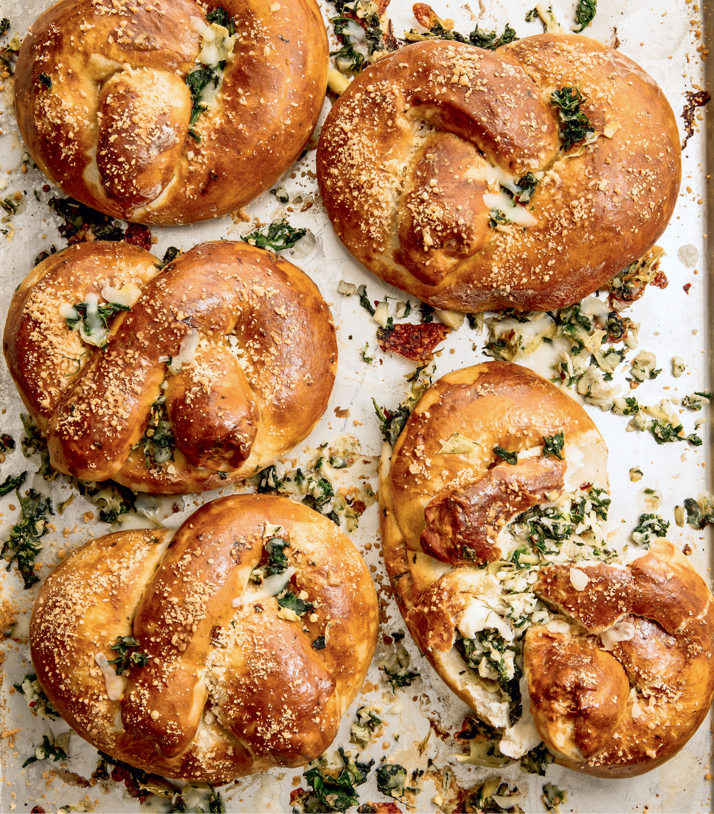 Spinach Artichoke Stuffed Pretzels (Delish Cookbook)