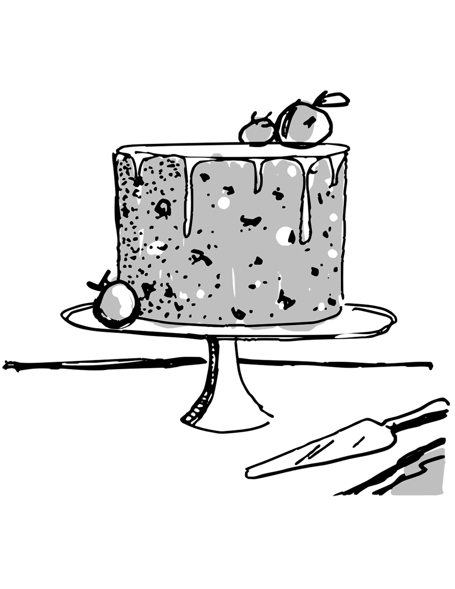 a sketch of a cake with a glaze dripping down the side