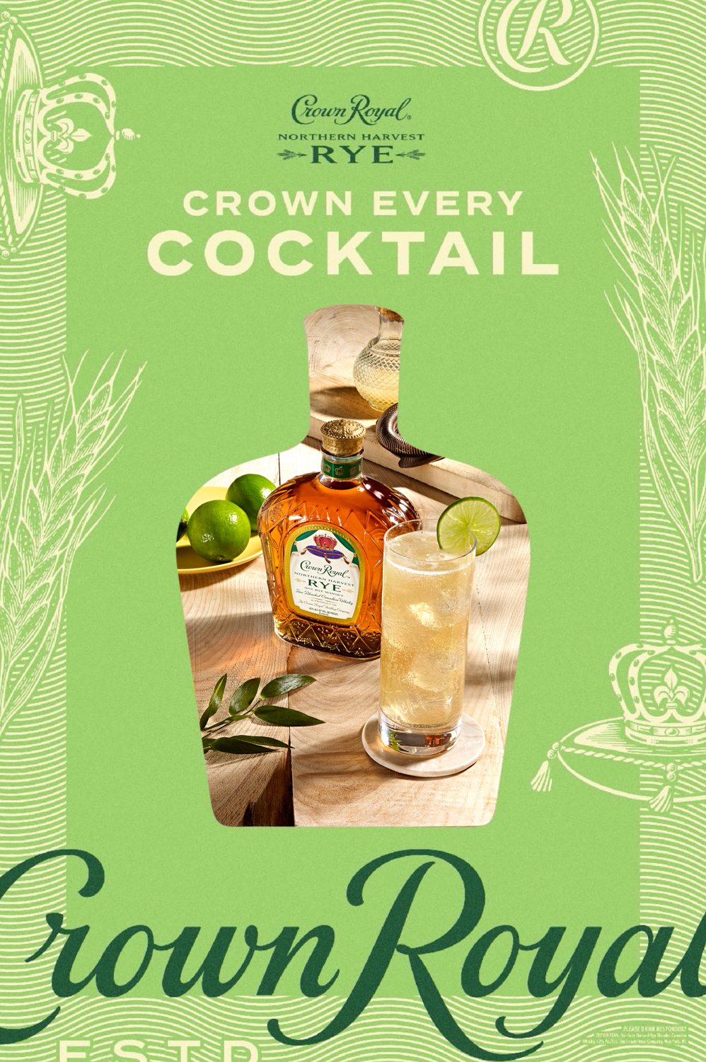 An ad for Crown Royal Rye showing a cocktail