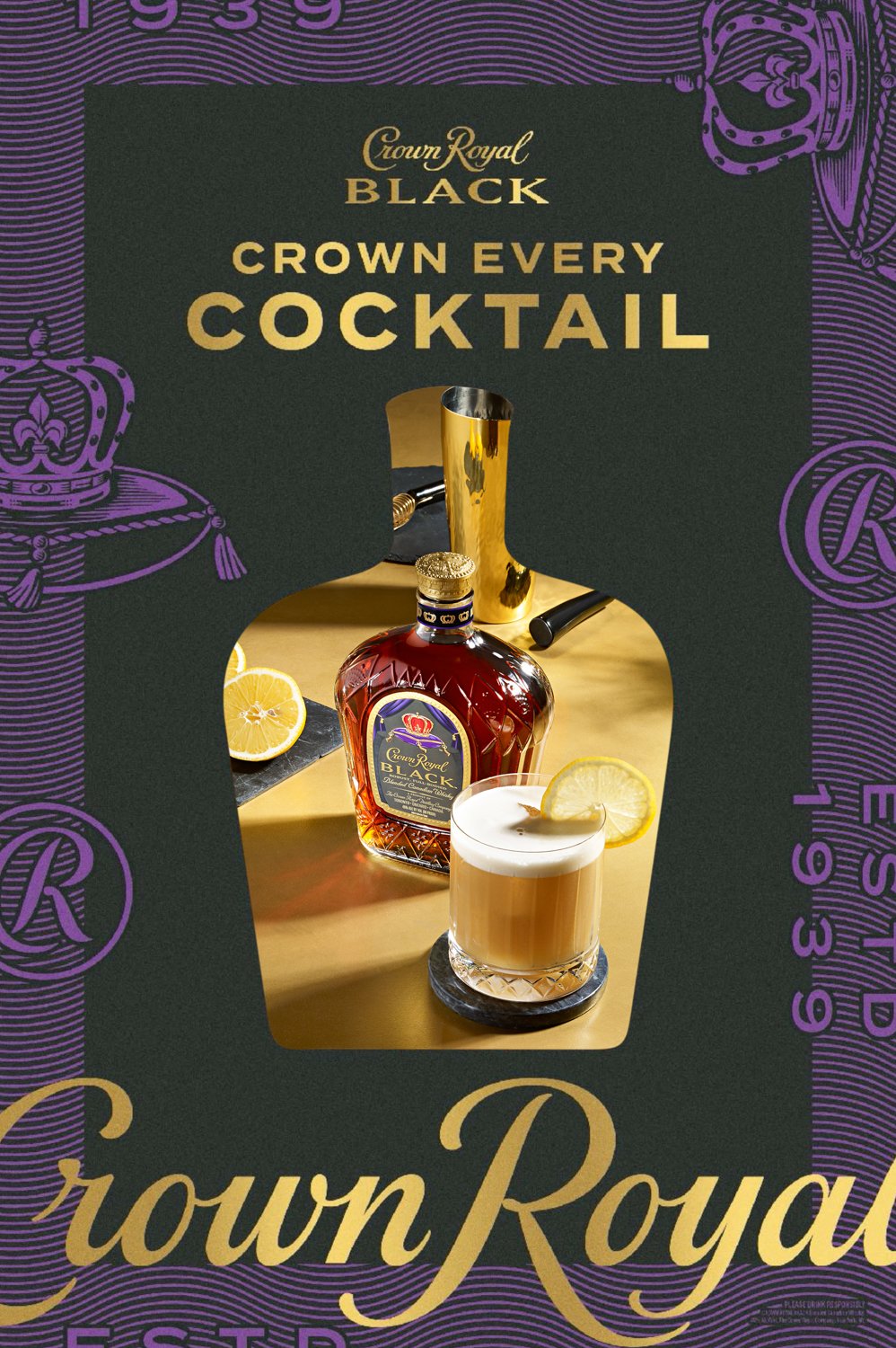 An ad for Crown Royal Black showing a cocktail