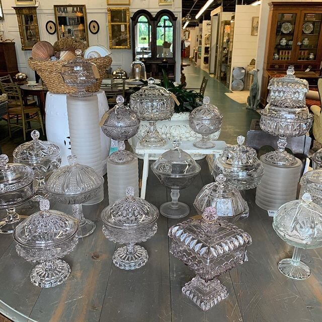 Antique Honey Pots -  a rare and impressive collection!  What would you do with them? #honeypot #honey #rare #antiques #antiquedealer #antiquesofinstagram #antiquedealersofinstagram #glass #antiqueglass #yeahthatgreenville