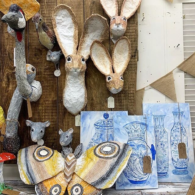 The gang is all here!  Come visit us 🎉 #therockhouseantiques #managerie #animals #papermache #animalsofinstagram #instafarm #yeahthatgreenville #decor