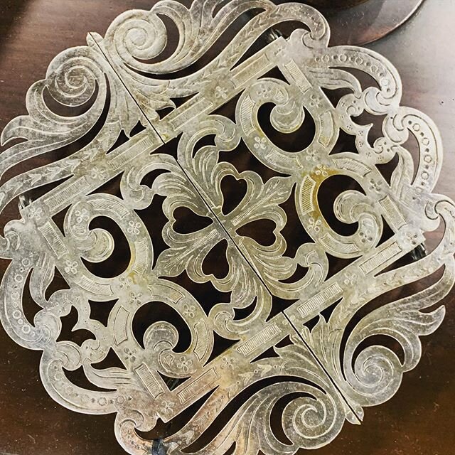 Lovely expanding trivet in the @timelesshomesc booth yeahthatgreenville #antiques #silverplate #antiquesilverplate #gvl #design #details #antiquedealersofinstagram
