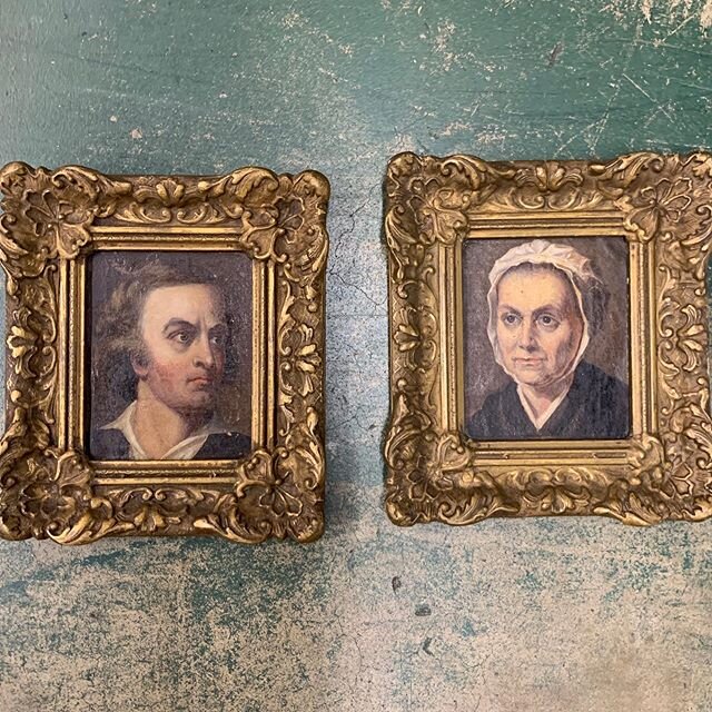 Small intricate antique oils on board - $845/pair #therockhouseantiques #yeahthatgreenville #portrait #portraitpainting #antiqueportrait #gvl #antiques #antique #decor #interiors #antiquedealer