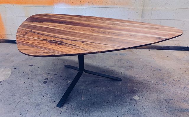 Pretty excited about this one. It&rsquo;s been deemed the &lsquo;guitar pick&rsquo; table. Walnut top, steel base. Some more killer work from our newest teammate, @thewoodrevivalist. Stay tuned. We&rsquo;ve got some fun stuff to show off this month. 