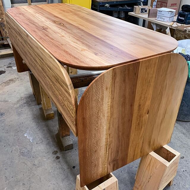 Curves on corners. Waterfall Sycamore. Big desk for home. Was gonna wait to post pics until I built drawer boxes but that&rsquo;ll probably be in 2022 the way personal projects go.