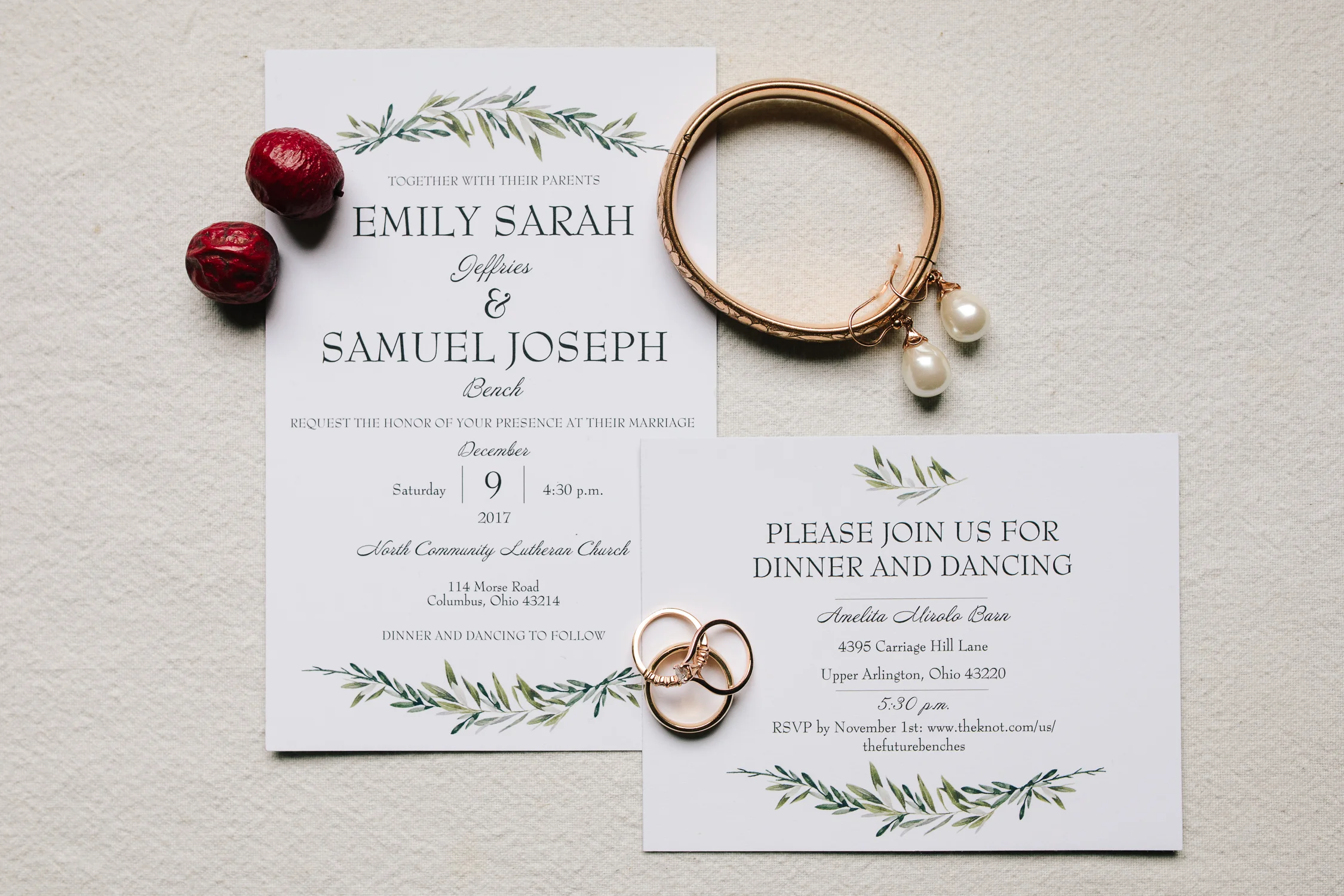 white bridal stationary suite pops of red roxannasuephotos