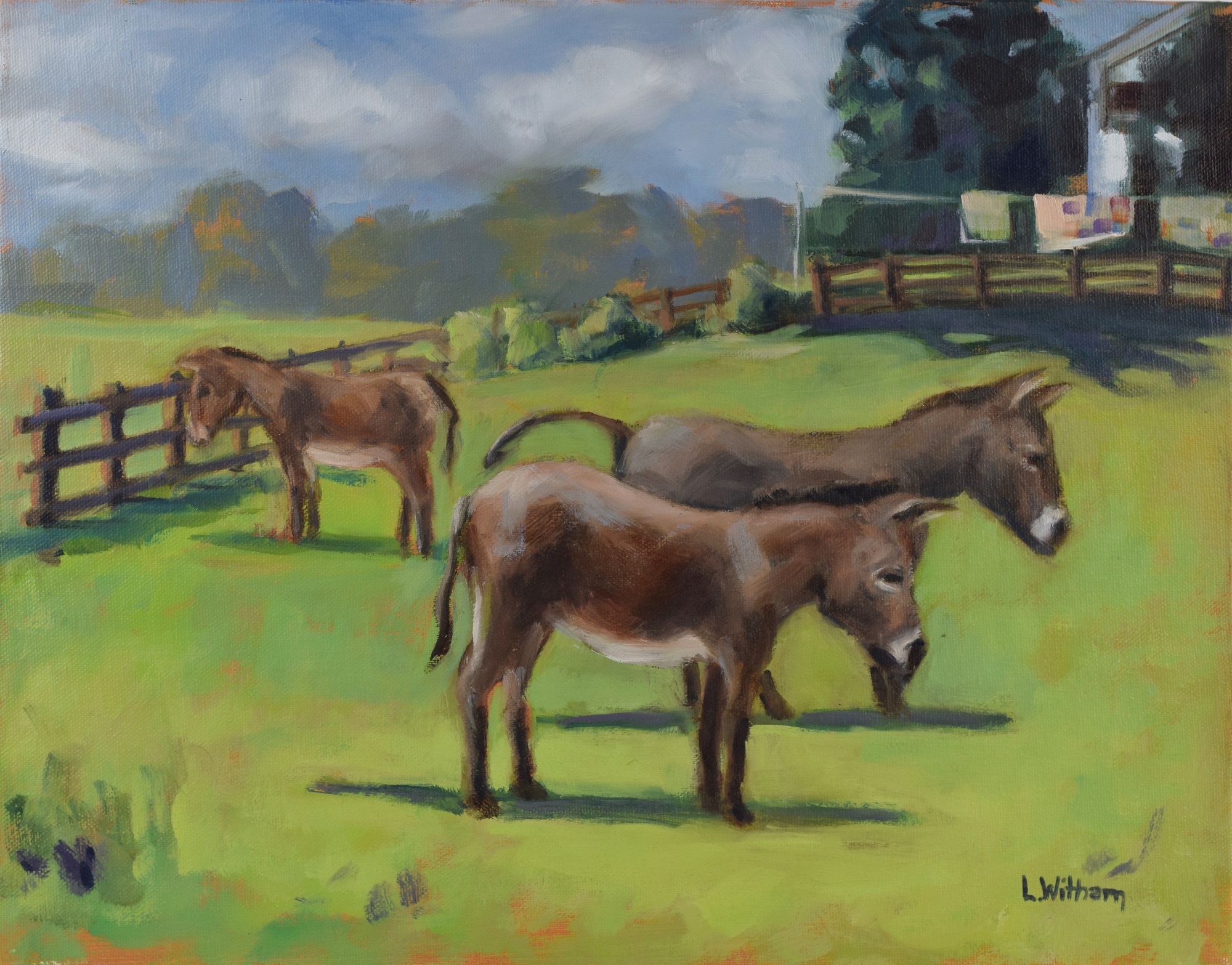 Three Donkeys, Oil on canvas, 11x14
