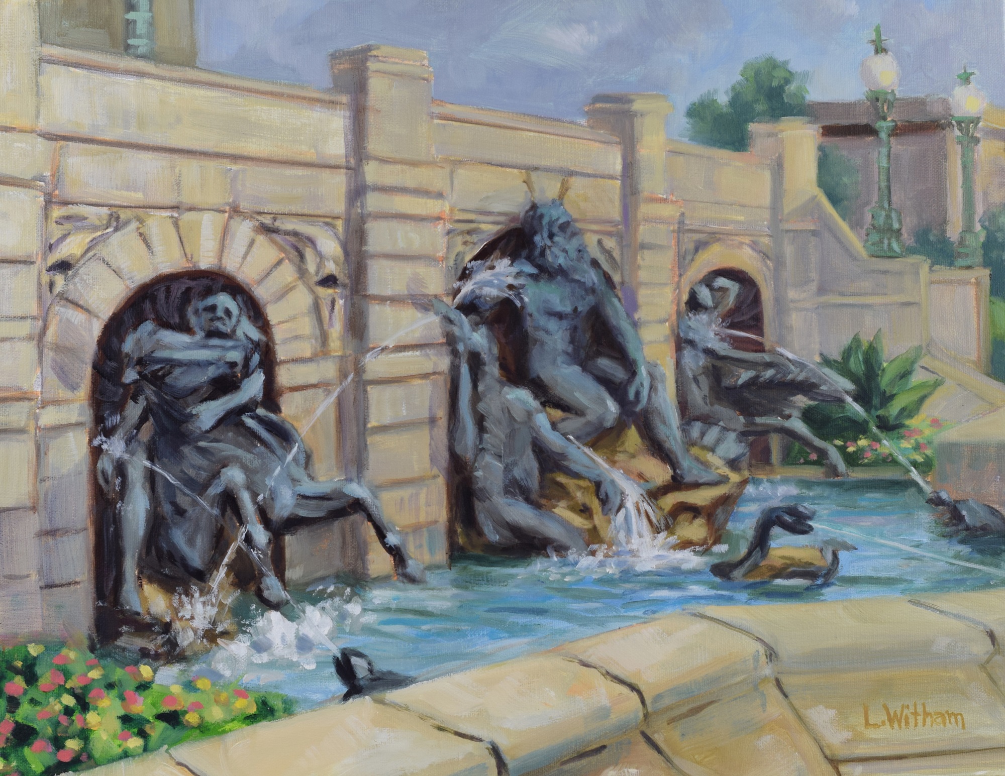 Neptune Fountain, Library of Congress, Oil on linen, 11x14