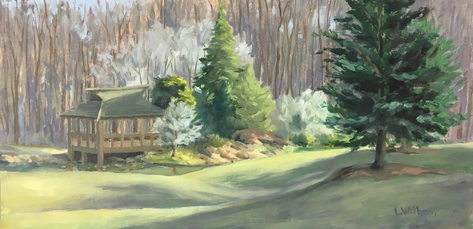 Japanese Temple, Oil on linen, 10x20