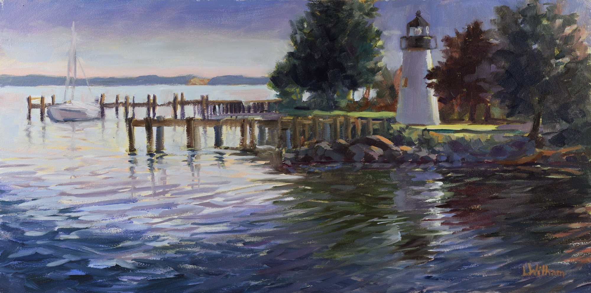 Havre de Grace Lighthouse, Oil on hardboard, 10x20