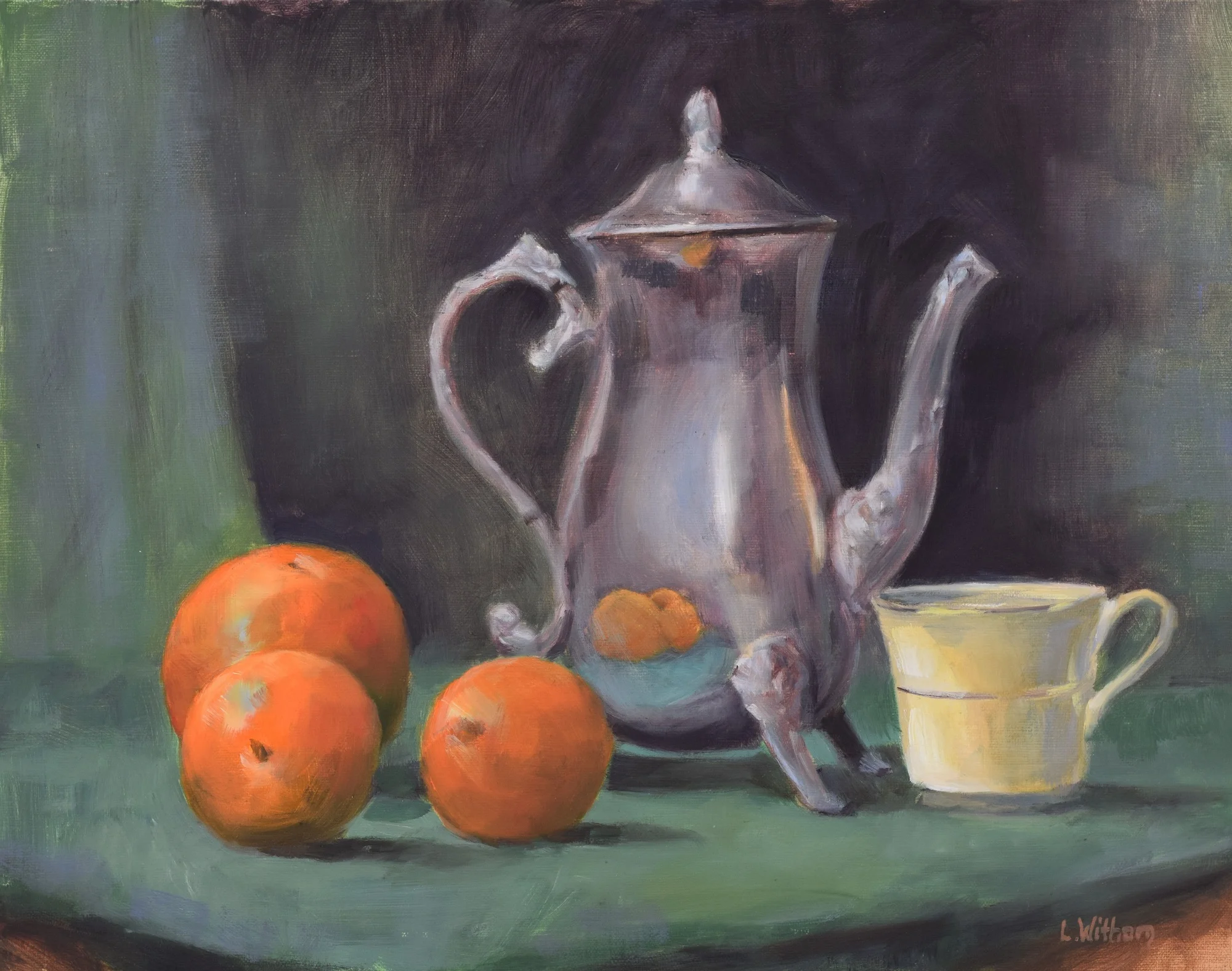Tea and Oranges (2017) Oil on linen, 11x14