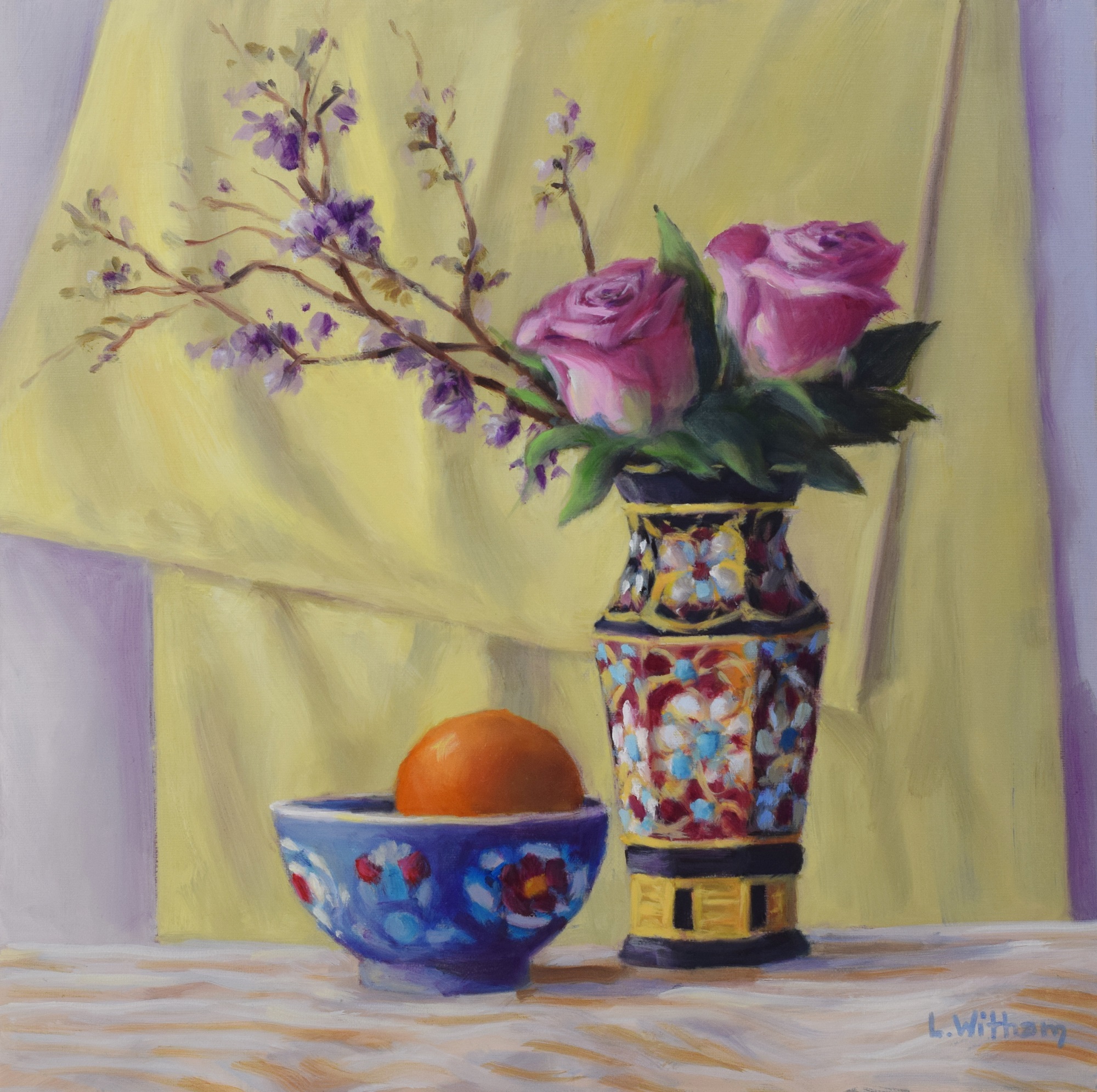 Yellow and Black Vase,  Oil on linen, 12x12