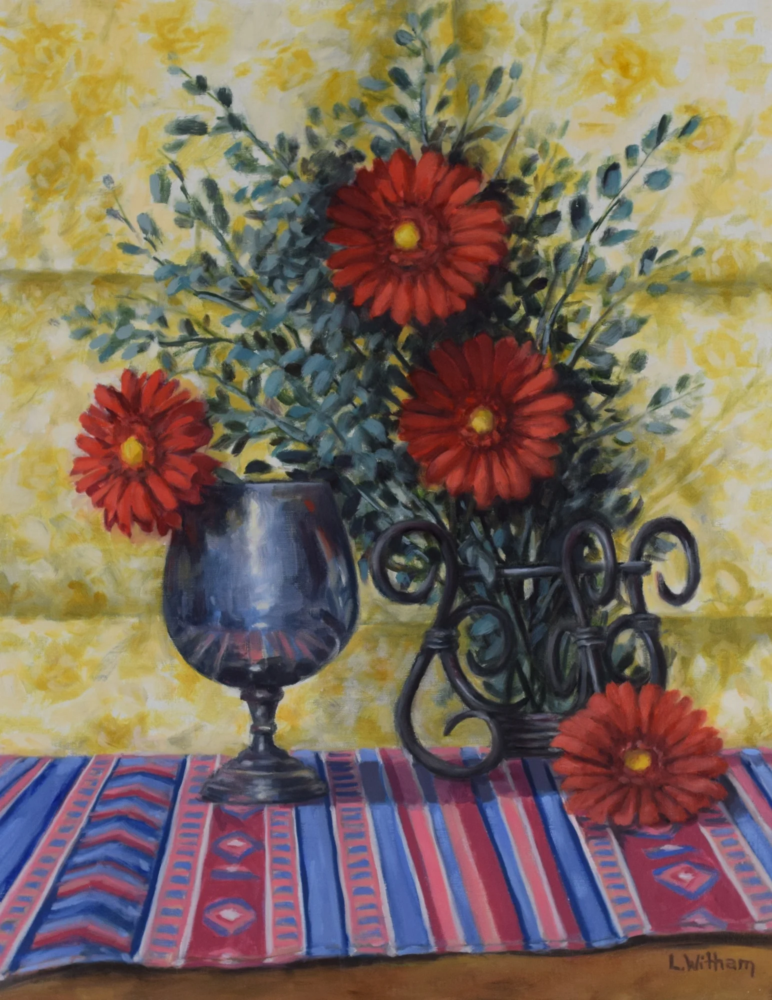 Scarlet Daisies, Oil on linen, 14x18