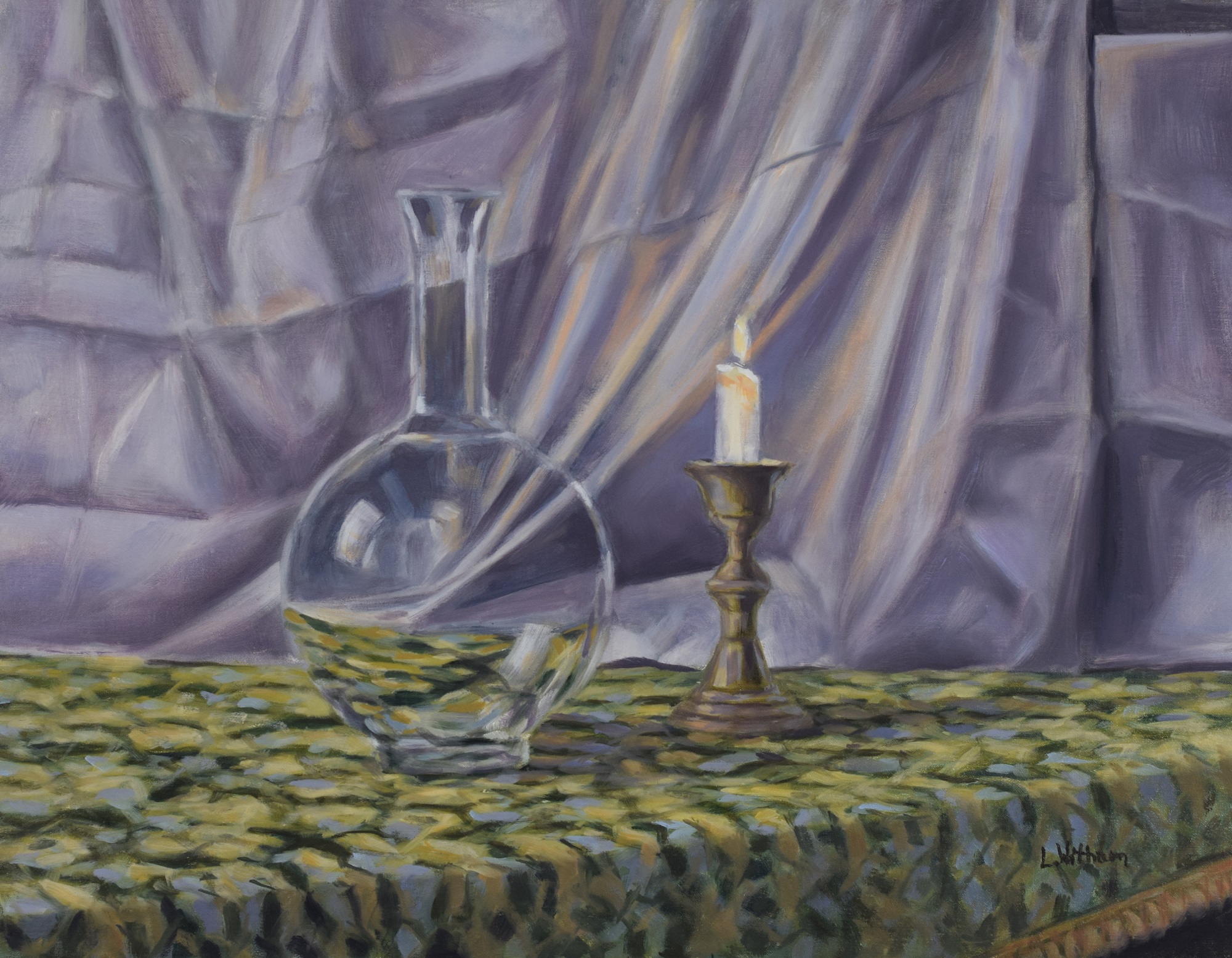 Glass in Candlelight, Oil on linen, 14x18