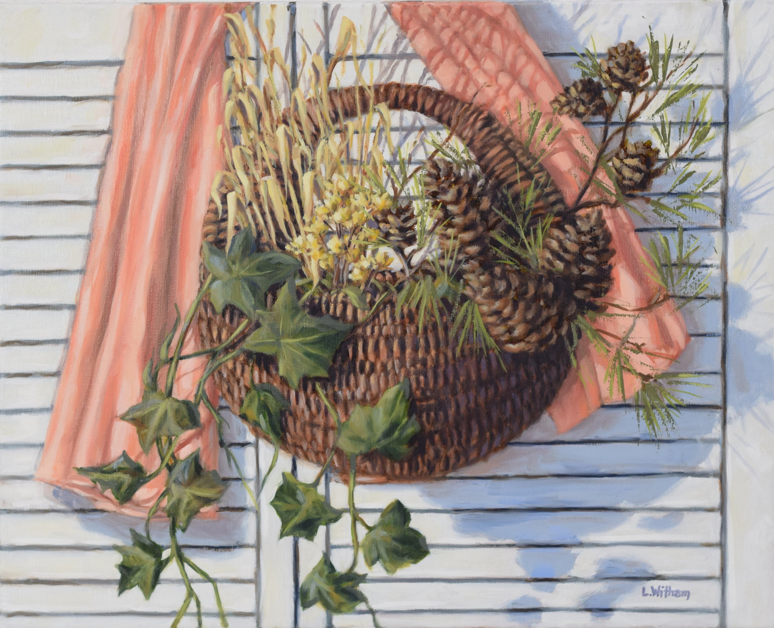 Basket on Orange, Oil on canvas, 18x24