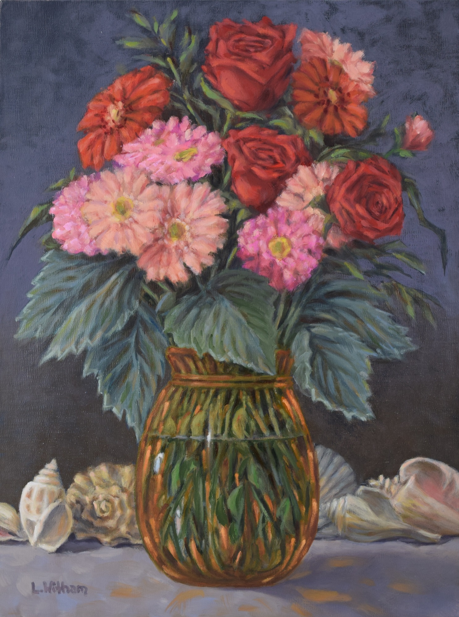 Roses and Shells, Oil on linen, 12x16