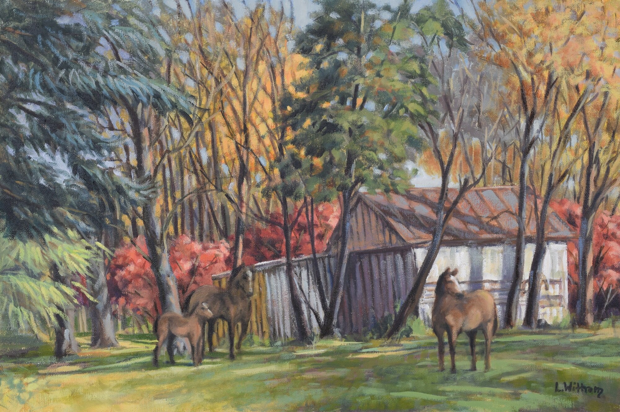 Horse Barns, Oil on linen, 12x18