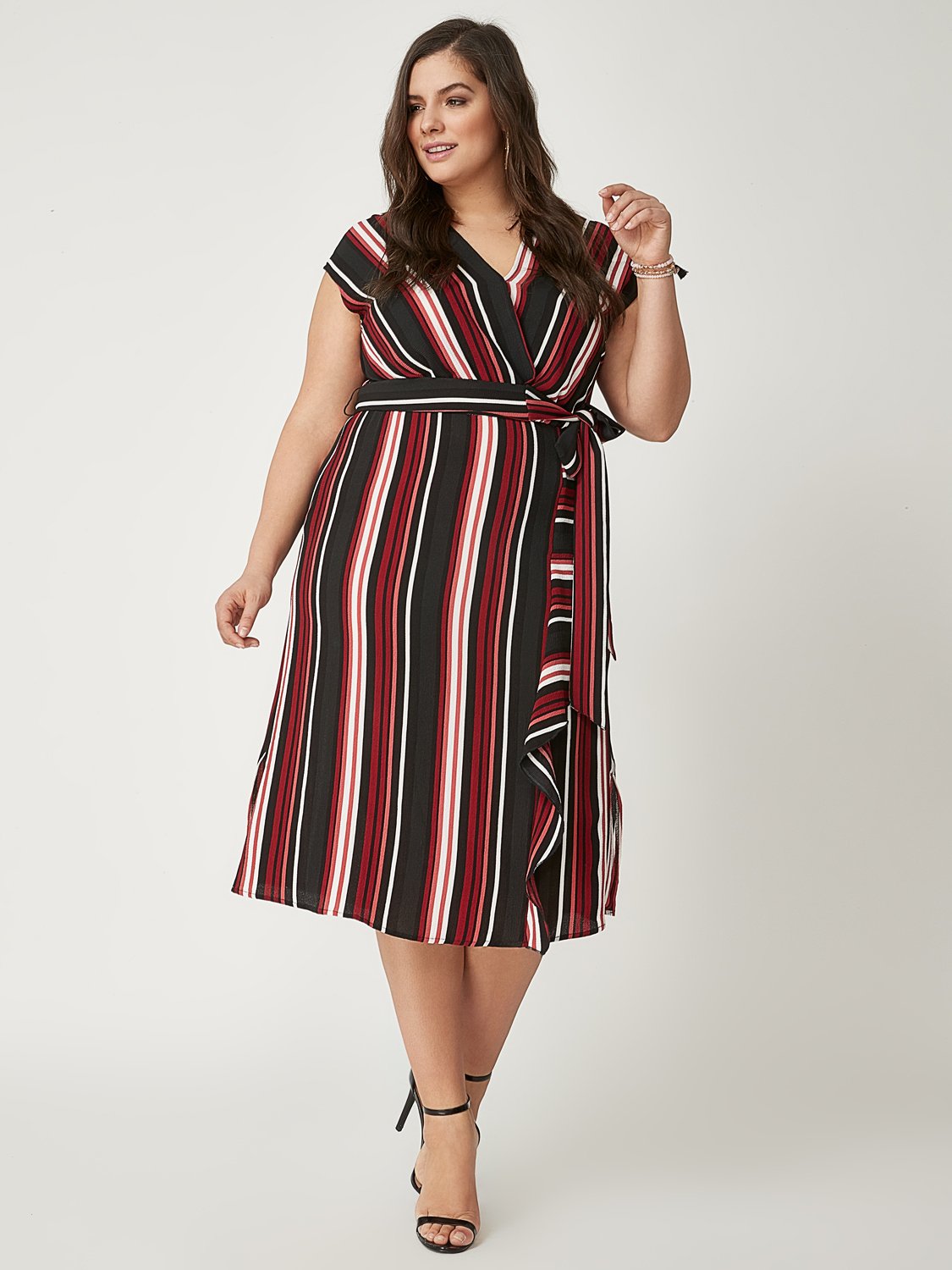 Plus Size Striped Ruffle Dress