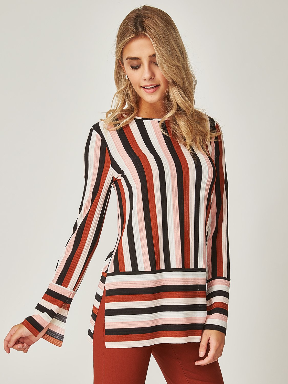 Semi-Sheer Striped Blouse
