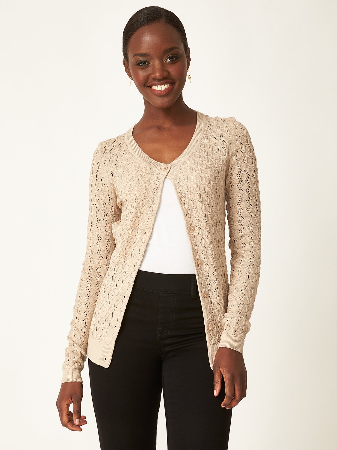 Buttoned Pointelle Knit Cardigan