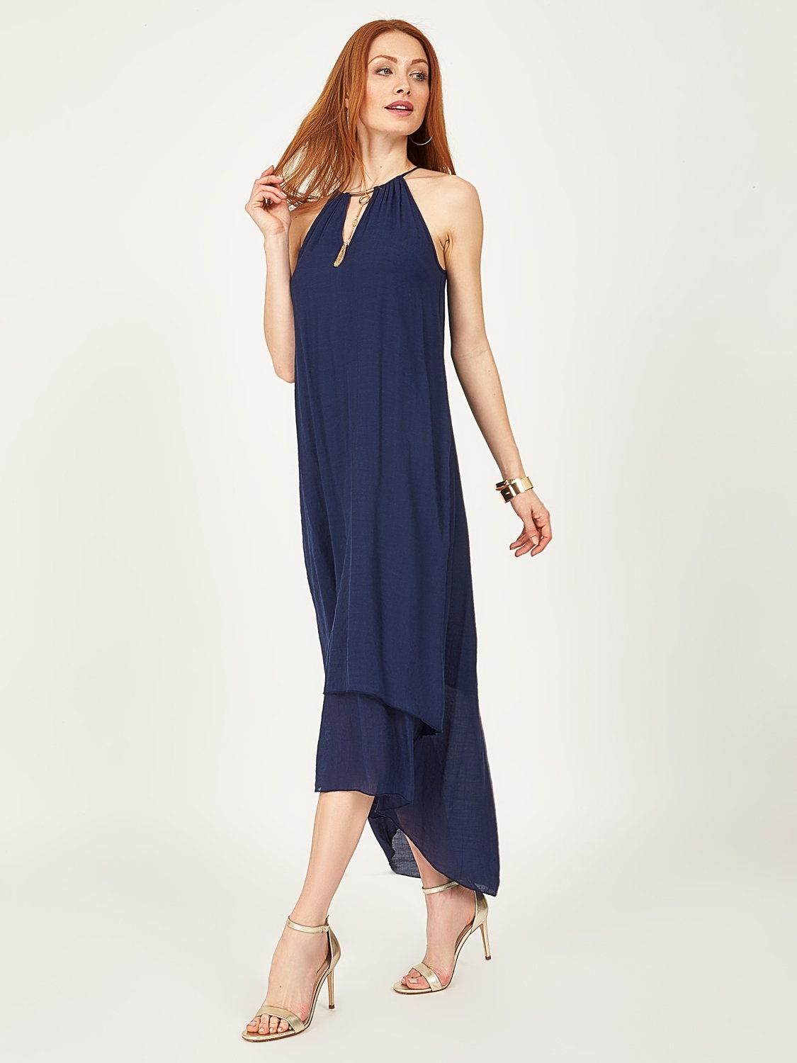 Sleeveless High-Low Midi Dress