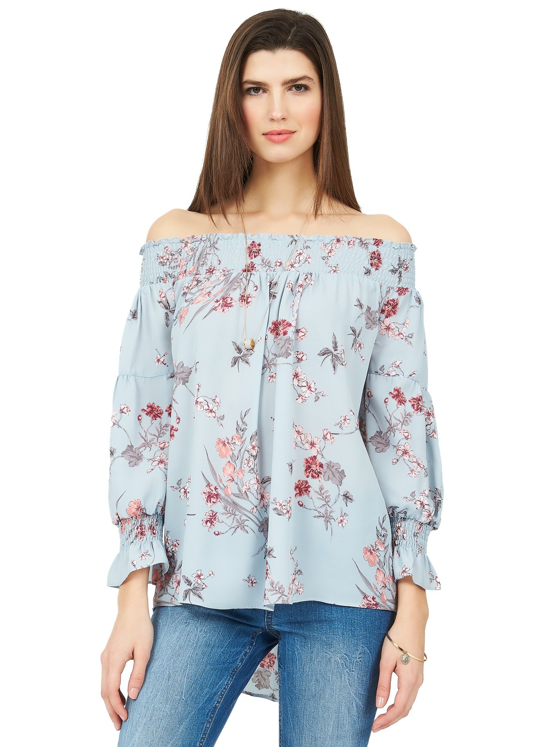 Printed Chiffon Off-The-Shoulder Top