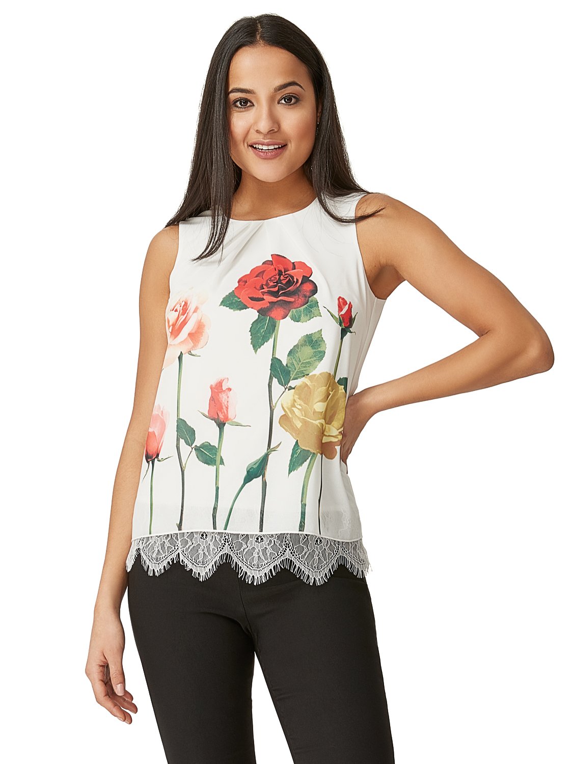 Floral Pleated Sleeveless Top
