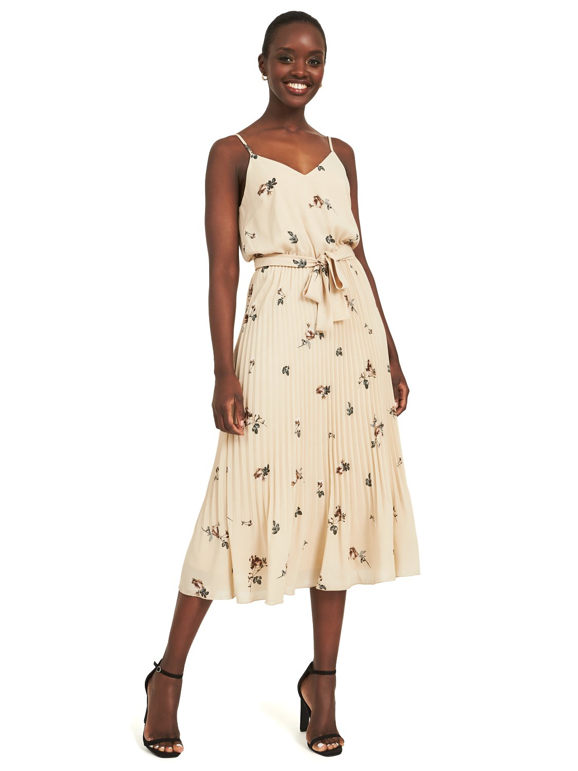 Pleated Floral Midi Dress