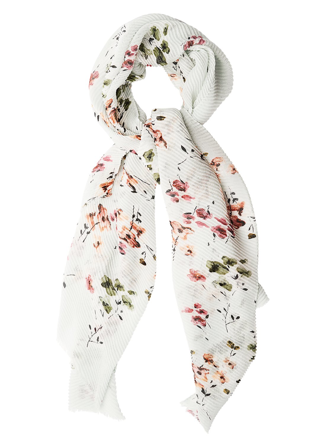 Pleated Raw Edge Floral Scarf