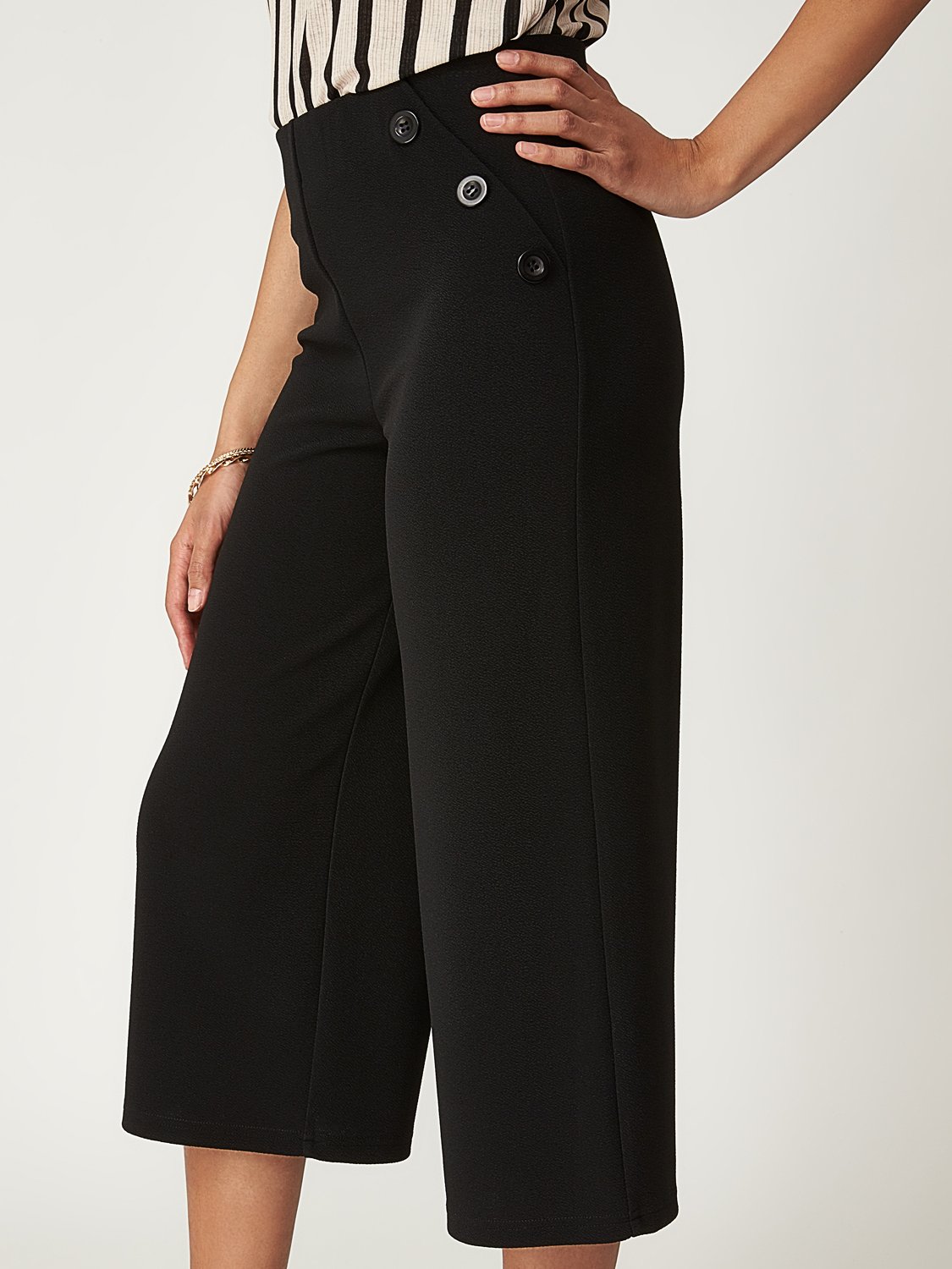 Solid High-Waisted Gaucho Pants