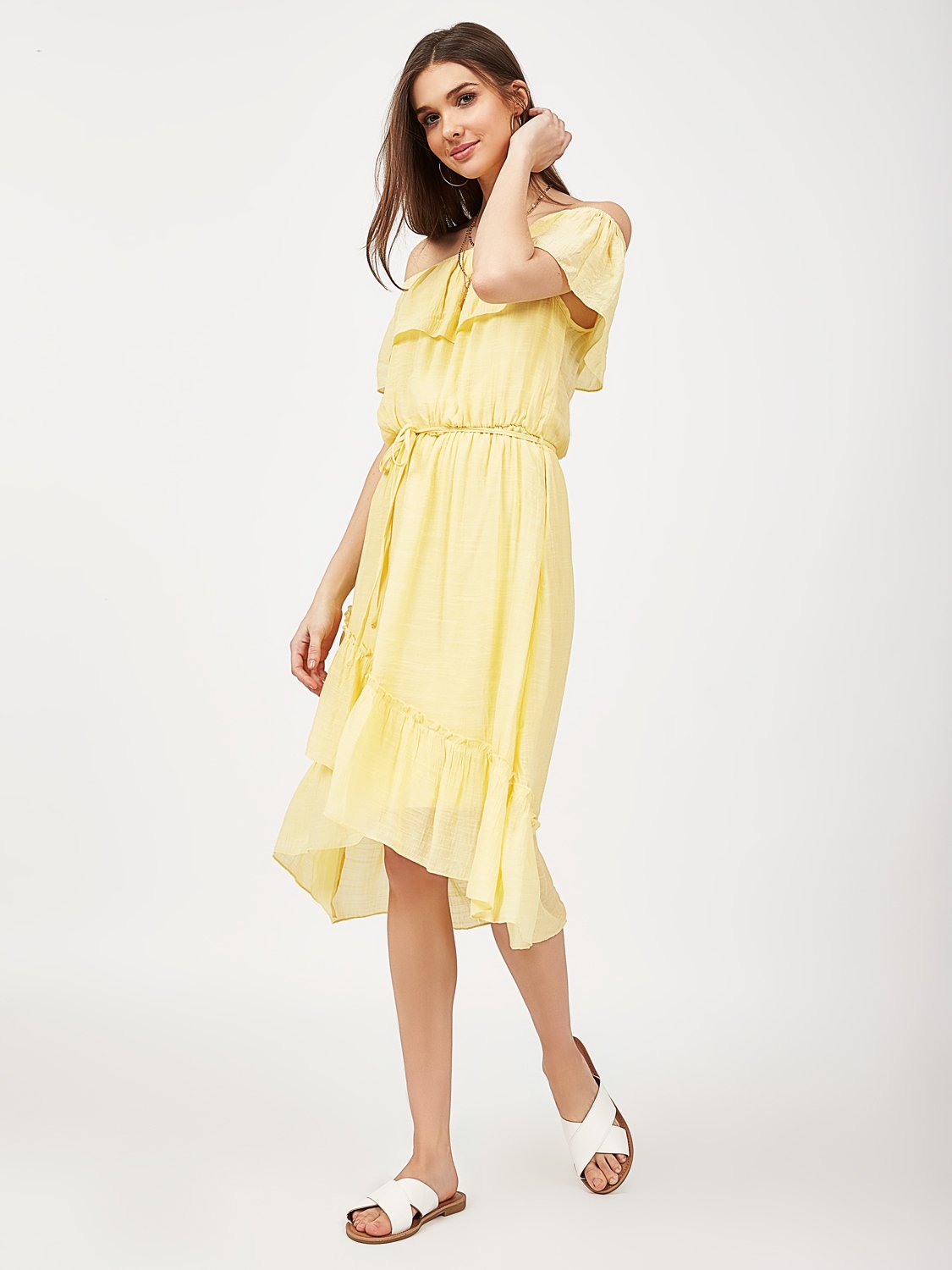 Off-The-Shoulder Ruffle Midi Dress