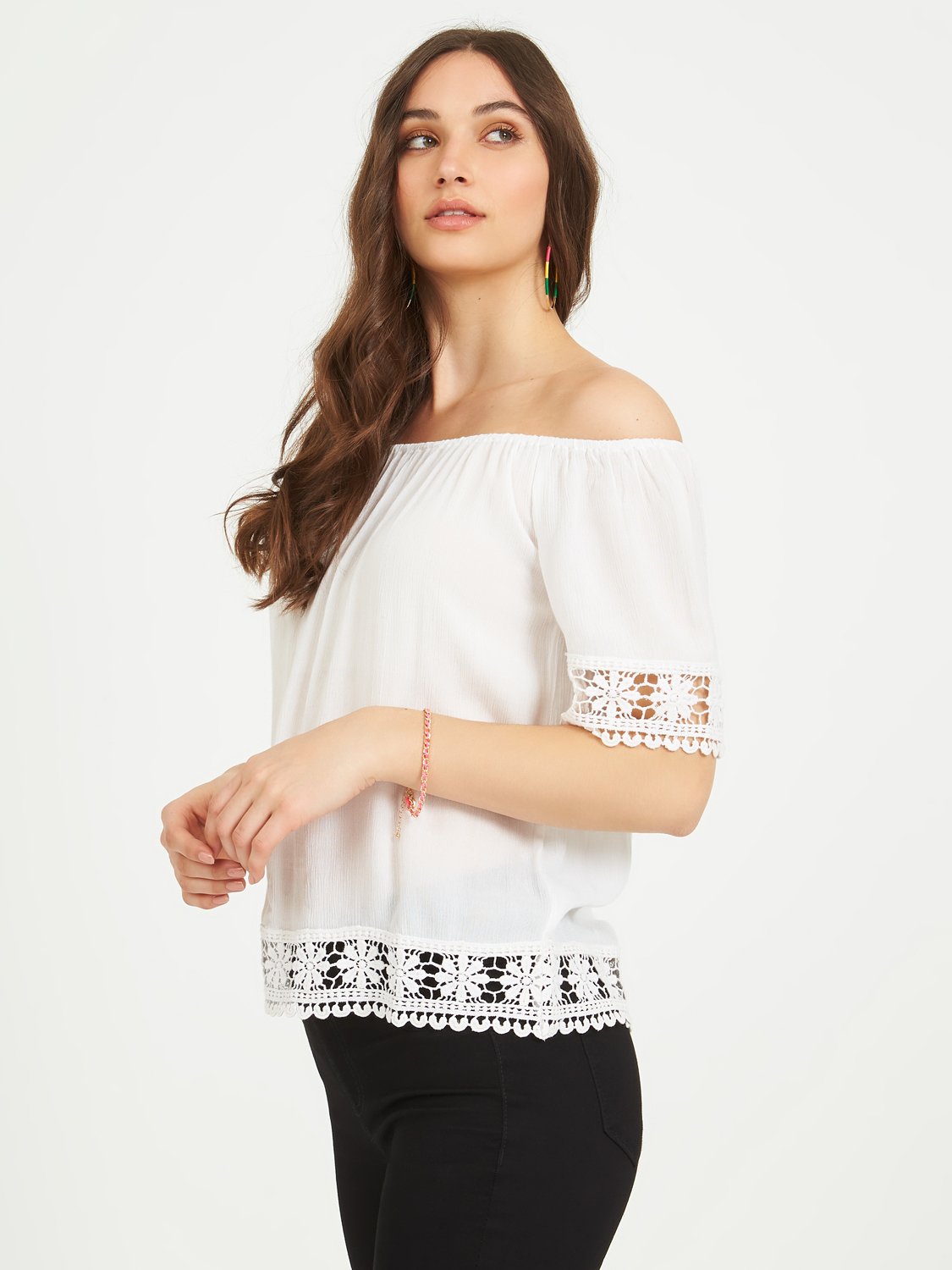 Off-The-Shoulder Crochet Peasant Top