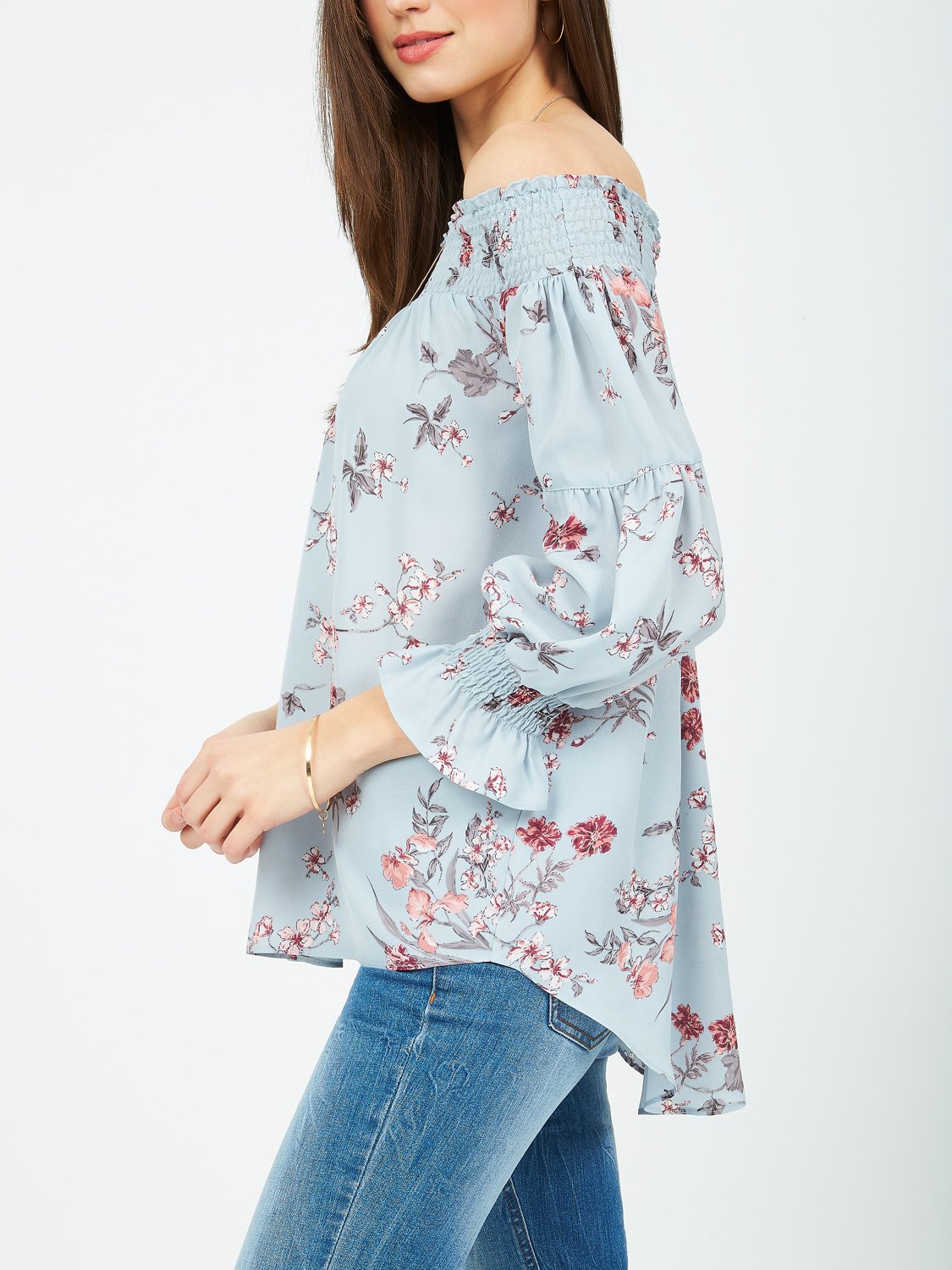 Printed Chiffon Off-The-Shoulder Top