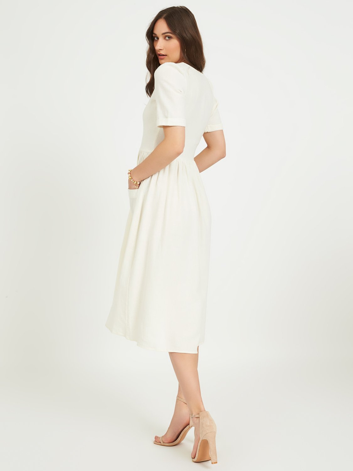 Short Sleeve Linen Blend Midi Dress